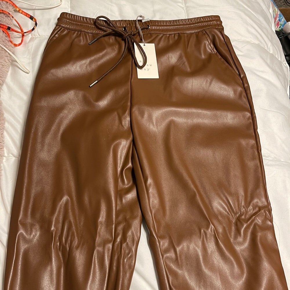 Brown Leather Joggers